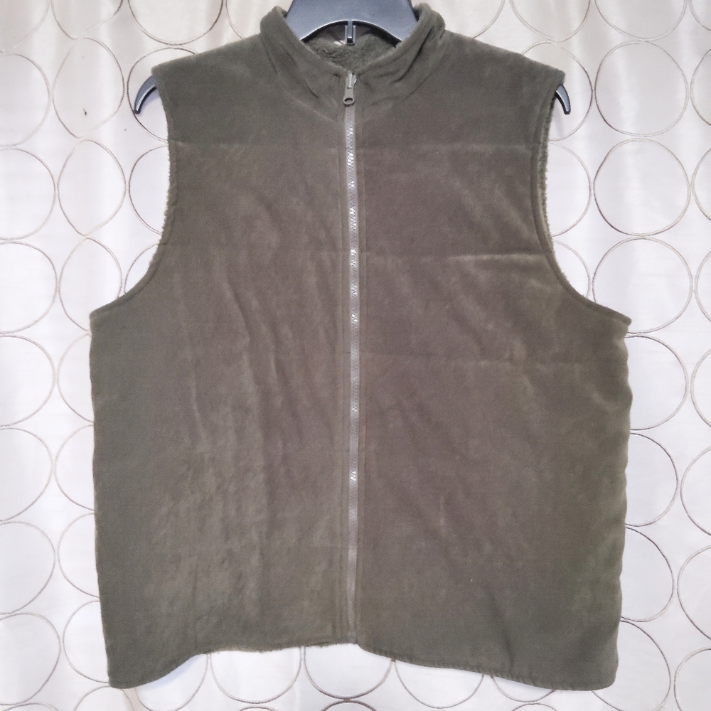 TEDDI Women's L Brown Quilted Fleece Vest High Collar Full Zip